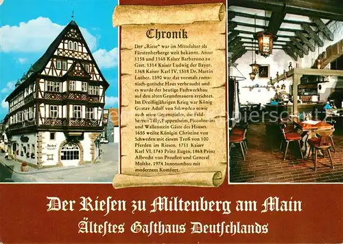 AK / Ansichtskarte Miltenberg_Main Gasthaus Riesen Gaststube Miltenberg Main