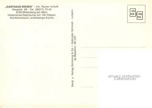 AK / Ansichtskarte Miltenberg_Main Gasthaus Riesen Gaststube Miltenberg Main
