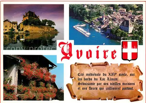 AK / Ansichtskarte Yvoire Cite medievale Haute Savoie Vue aerienne maison fleurie Le chateau Yvoire