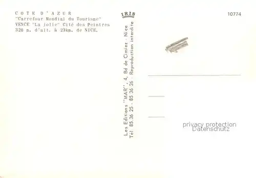 AK / Ansichtskarte Vence la Jolie Fontaine du Peyra Fontaine Antony Mars Vue generale et panorama vers la Cite Vue generale sur la Chaine des Baons Vence la Jolie