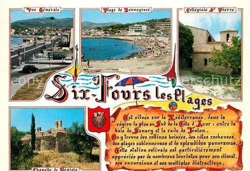AK / Ansichtskarte Six Fours les Plages Vue generale Plage de Bonnegrace Collegiale St Pierre Chapelle de Pepiole Six Fours les Plages