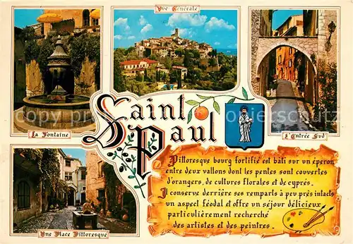 AK / Ansichtskarte Saint_Paul_Cote_d_Azur La Fontaine Vue generale Entree Sud Une Place Pittoresque Saint_Paul_Cote_d_Azur