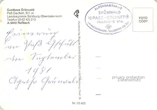 AK / Ansichtskarte Russbach_Pass_Gschuett Gasthaus Gruenwald Russbach_Pass_Gschuett