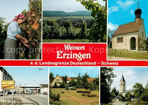 AK / Ansichtskarte Erzingen_Klettgau Weinlese Panorama Kapelle Ortsschild Kirche Erzingen_Klettgau