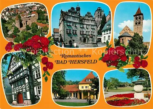 AK / Ansichtskarte Bad_Hersfeld Burg Altes Rathaus Brunnen Park Fachwerkhaus Bad_Hersfeld