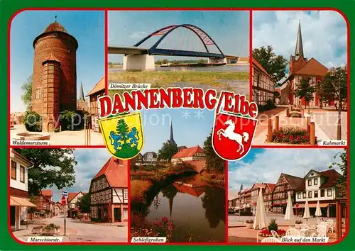 AK / Ansichtskarte Dannenberg_Elbe Marschtorstrasse Kuhmarkt Doemitzer Bruecke Schlossgraben Dannenberg Elbe