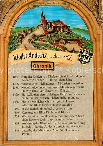 AK / Ansichtskarte Andechs Kloster Andechs Ammersee Chronik  Andechs