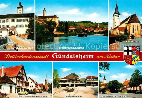 AK / Ansichtskarte Gundelsheim_Neckar Schloss Altes Backhaus Stadtverwaltung Komturei Kirche  Gundelsheim Neckar