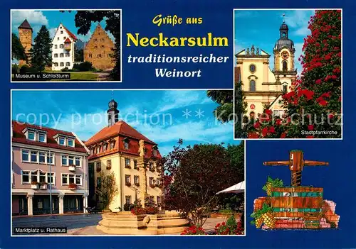 AK / Ansichtskarte Neckarsulm Museum Schlossturm Marktplatz Rathaus Stadtpfarrkirche  Neckarsulm