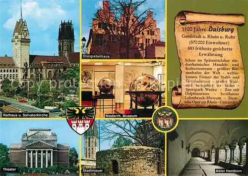 AK / Ansichtskarte Duisburg_Ruhr Theater Abtei Hamborn Rathaus Salvatorkirche Museum  Duisburg Ruhr