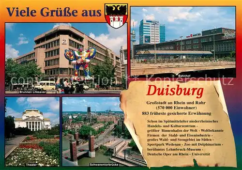 AK / Ansichtskarte Duisburg_Ruhr Bahnhof Theater Brunnen Lifesaver Deutsche Bank  Duisburg Ruhr