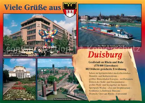 AK / Ansichtskarte Duisburg_Ruhr Brunnen Lifesaver Theater Schwanentorbruecke  Duisburg Ruhr