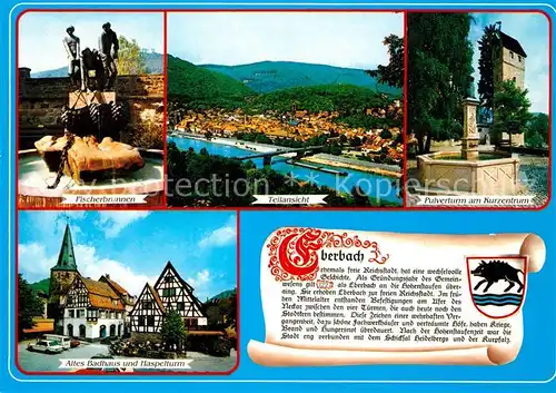 AK / Ansichtskarte Eberbach_Neckar Altes Badhaus Haspelturm Fischerbrunnen Pulverturm  Eberbach Neckar