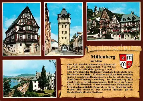 AK / Ansichtskarte Miltenberg_Main Hotel Riesen Marktplatz Mildenburg Wuerzburger Tor  Miltenberg Main