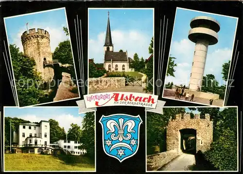 AK / Ansichtskarte Alsbach_Bergstrasse Schlossturm Kirche Aussichtsturm Hirschparksanatorium Alsbach_Bergstrasse