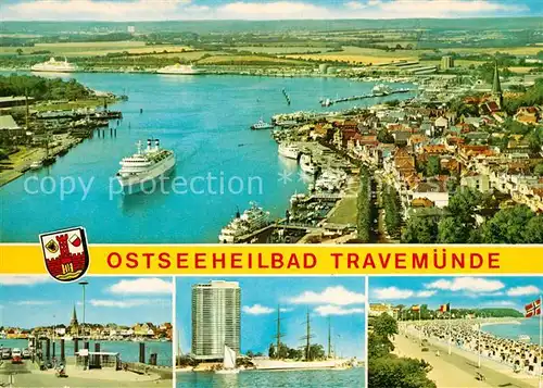 AK / Ansichtskarte Travemuende_Ostseebad Fliegeraufnahme Teilansichten Strand Travemuende_Ostseebad
