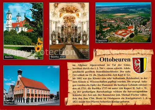AK / Ansichtskarte Ottobeuren Basilika Inneres Stadtblick Rathaus Ottobeuren