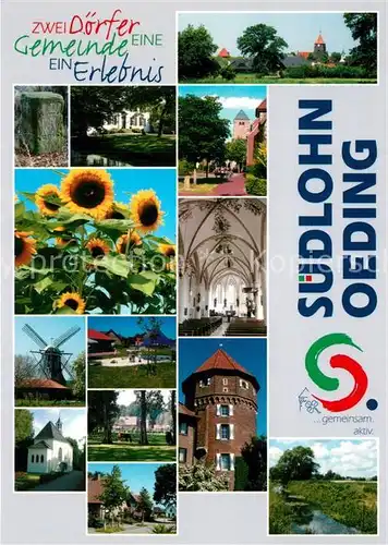 AK / Ansichtskarte Oeding Teilansichten Kirche Inneres Turm Kanal Windmuehle Oeding