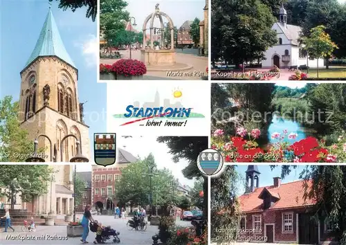 AK / Ansichtskarte Stadtlohn St Olger Kirche Markt mit Puett Kapelle am Hilgenberg Marktplatz Rathaus Berkelpartie Laurentiuskapelle  Stadtlohn