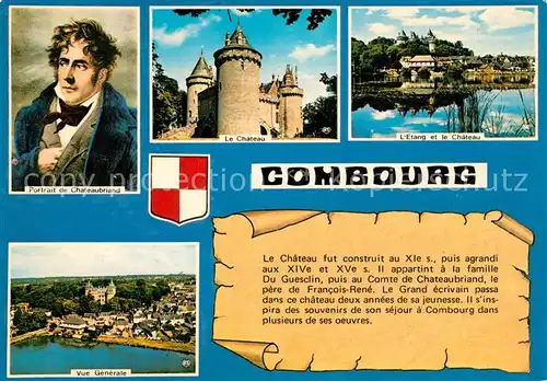 AK / Ansichtskarte Combourg Portrait de Chateaubriand Le Chateau Vue generale Combourg