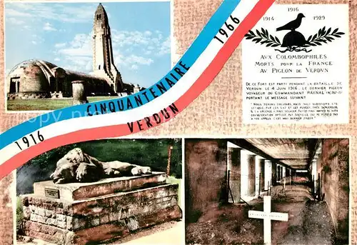 AK / Ansichtskarte Verdun_Meuse Gebeinhalle von Douaumont Fort de Vaux Ordensstern der letzten Taube Der Bajonettgraben Monument Der sterbende Loewe Verdun Meuse