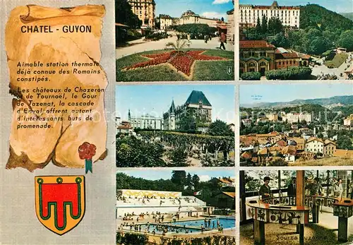 AK / Ansichtskarte Chatel Guyon Les chateaux de Chazeron et de Tournoel le Gour de Tazenat la cascade dEnval offrent autant dinteressants buts de promenade Chatel Guyon