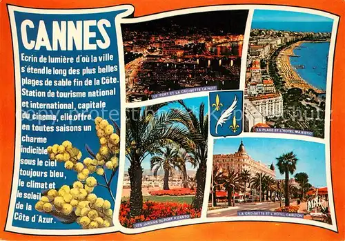 AK / Ansichtskarte Cannes_Alpes Maritimes Le Port et la Croisette La plage et Hotel Majestic Les Jardins du Port Picanto La Croisette et Hotel Carlton Cannes Alpes Maritimes