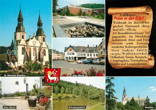 AK / Ansichtskarte Pruem_Eifel St Salvator Basilika Alter Markt Kur Center Schwanenteich Basilika Pruem_Eifel