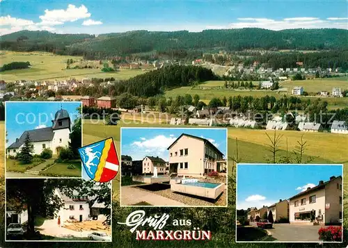AK / Ansichtskarte Marxgruen Panorama Kirche Brunnen Haeuserpartie Marxgruen