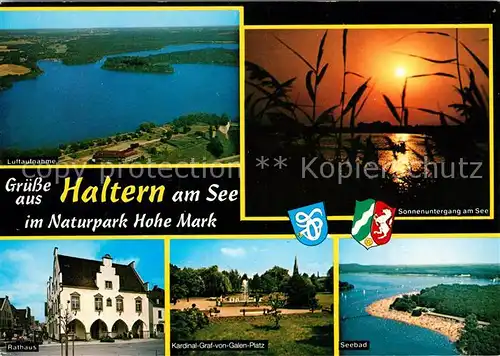 AK / Ansichtskarte Haltern_See Sonnenuntergang am See Seebad Kardinal Graf von Galen Platz Rathaus Fliegeraufnahme Haltern See