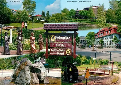 AK / Ansichtskarte Hahnenklee Bockswiese_Harz Kurhaus Kurparksee Hotel Vierjahreszeiten Holzschnitzerei Paul Lincke Platz Brunnen Hahnenklee Bockswiese