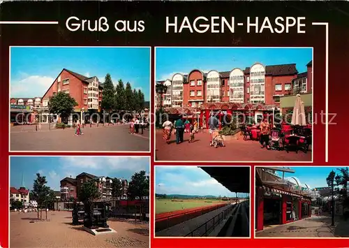 AK / Ansichtskarte Haspe_Hagen Innenstadt Fussgaengerzone Strassencafes Sportstadion Haspe Hagen