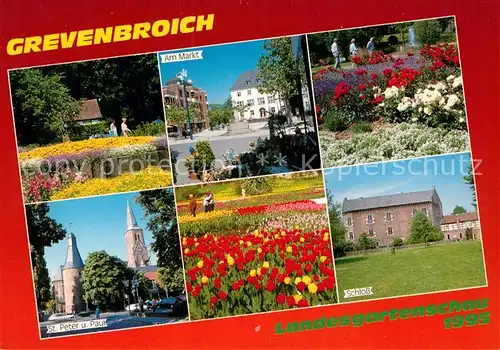 AK / Ansichtskarte Grevenbroich Stadtpark Blumen Tulpenbeet Marktplatz St Peter und Paul Kirche Schloss Grevenbroich