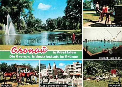 AK / Ansichtskarte Gronau_Westfalen Stadtpark Hallenbad Vogelpark Kurt Schumacher Platz Ponyhof Pferde Gronau_Westfalen