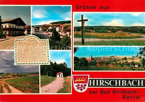 AK / Ansichtskarte Hirschbach_Niederbayern Teilansichten Kapelle Panorama Wegekreuz Hirschbach Niederbayern