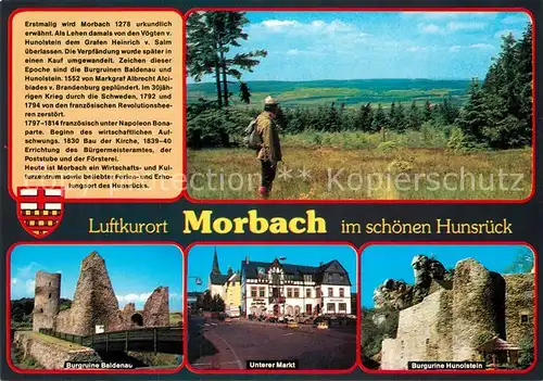 AK / Ansichtskarte Morbach_Hunsrueck Landschaftspanorama Wandern Burgruine Baldenau Markt Burgruine Hunolstein Morbach Hunsrueck