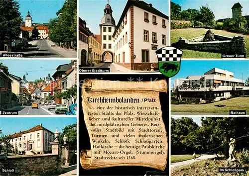 AK / Ansichtskarte Kirchheimbolanden Alleestrasse Zentrum Schloss Stadtturm Grauer Turm Rathaus Schlosspark Chronik Kirchheimbolanden