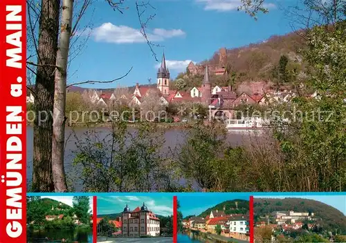 AK / Ansichtskarte Gemuenden_Main Ansicht vom Mainufer Schloss Kloster Burgruine Gemuenden Main