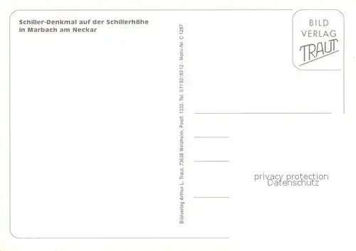 AK / Ansichtskarte Marbach_Neckar Schiller Denkmal auf der Schillerhoehe Marbach Neckar