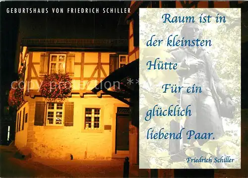 AK / Ansichtskarte Marbach_Neckar Geburtshaus von Friedrich Schiller Nachtaufnahme Marbach Neckar