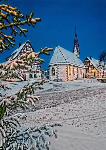AK / Ansichtskarte Plochingen Marktplatz mit Fruehmesserhaus Ottilienkapelle im Winter Plochingen