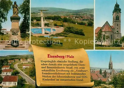 AK / Ansichtskarte Eisenberg_Pfalz Denkmal Freibad Kirche Siedlung Chronik Eisenberg Pfalz