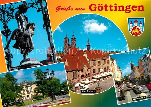 AK / Ansichtskarte Goettingen_Niedersachsen Gaenseliesel Brunnen Theater Rathaus Weedener Strasse Goettingen Niedersachsen