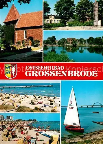 AK / Ansichtskarte Grossenbrode_Ostseebad Kirche Denkmal Strand Segeln Fehmarnsundbruecke Grossenbrode_Ostseebad