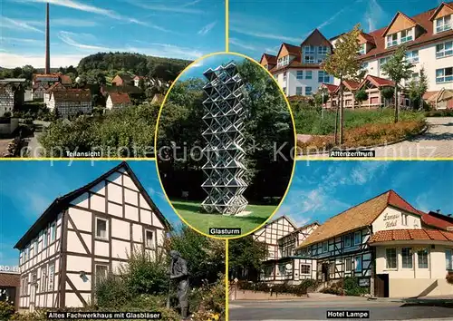 AK / Ansichtskarte Gruenenplan Teilansicht Fachwerkhaus Glasblaeser Statue Glasturm Altenzentrum Hotel Lampe Gruenenplan