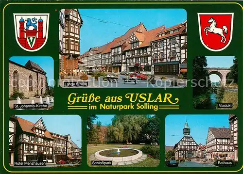 AK / Ansichtskarte Uslar_Solling St Johannis Kirche Lange Strasse Viadukt Hotel Menzhausen Schlosspark Rathaus Uslar_Solling