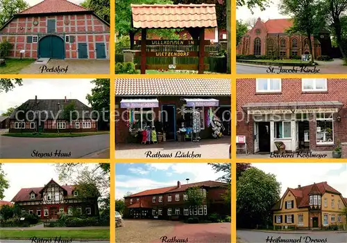 AK / Ansichtskarte Wietzendorf Peetshof St Jacobi Kirche Stegens Haus Rathaus Laedchen Baeckerei Kohlmeyer Raeters Haus Rathaus Heissmangel Drewes Wietzendorf