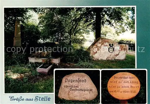 AK / Ansichtskarte Stelle Park Gedenksteine Standort Schild Laengen und Breitengrad Stelle