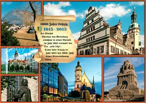 AK / Ansichtskarte Leipzig Messe Altes und neues Rathaus Denkmal J S Bach Thomaskirche Voelkerschlachtdenkmal Leipzig