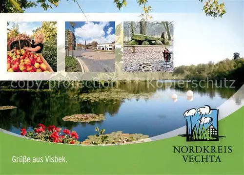 AK / Ansichtskarte Visbek Apfelernte Strassenpartie Schwanenteich Visbek